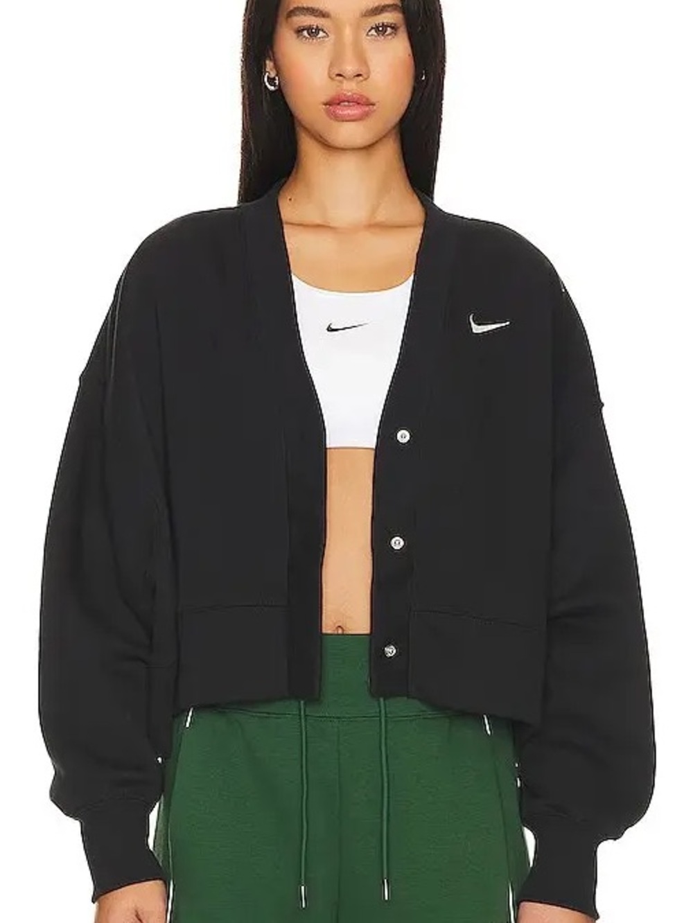 Nike Phoenix Fleece Black Oversized Snap-Front Cropped Jacket Women’s Sz Medium